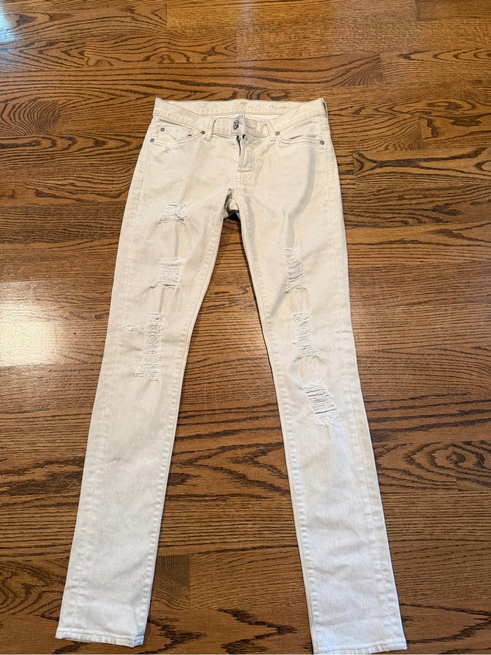 7 For All Mankind Skinny Ripped Jeans - Light Cream